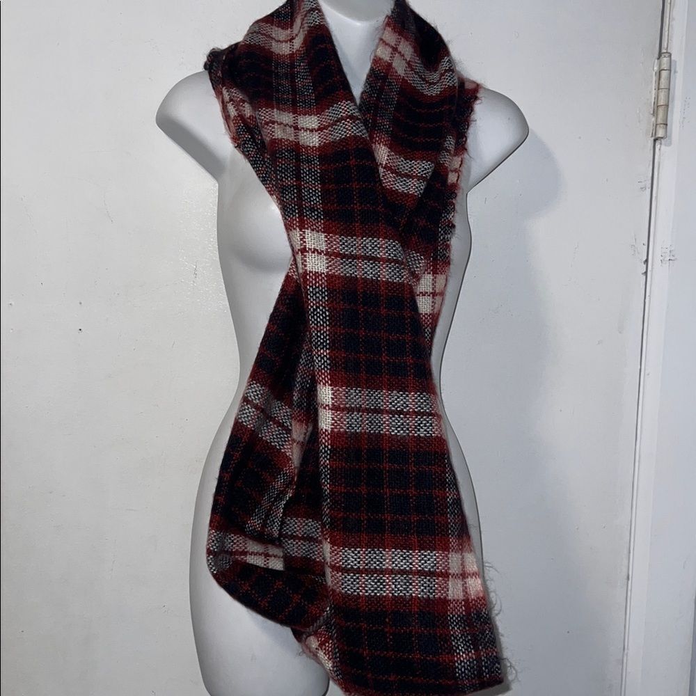 LOFT Maroon, Black and White Brushed Plaid Infinity Scarf